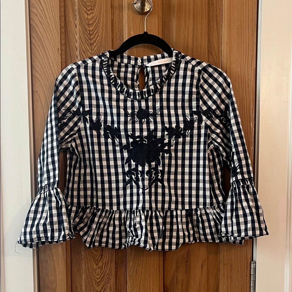 Zara Black and White Checkered Blouse
